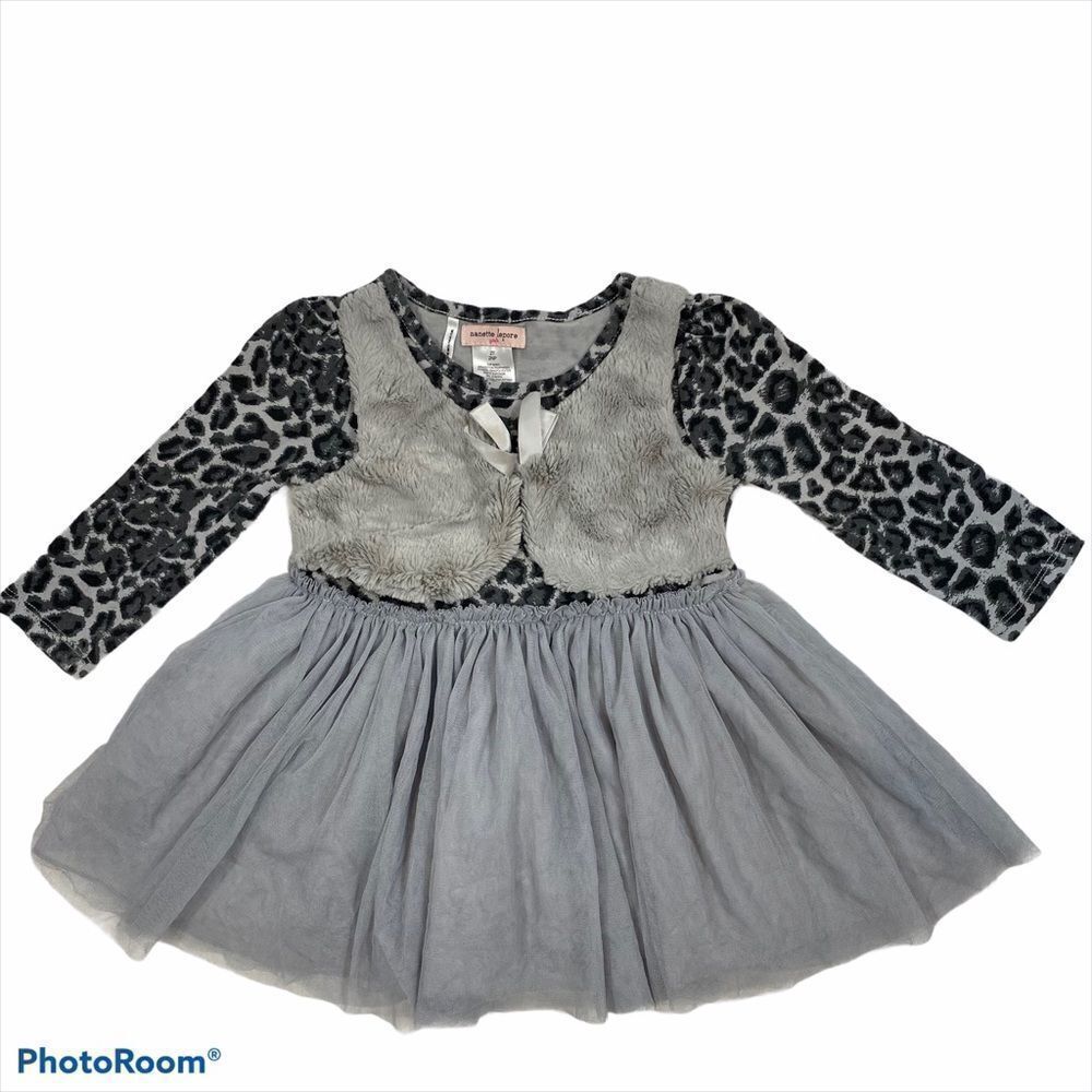 Nanette Lepore Girls Grey Chetah Print Dress 2T